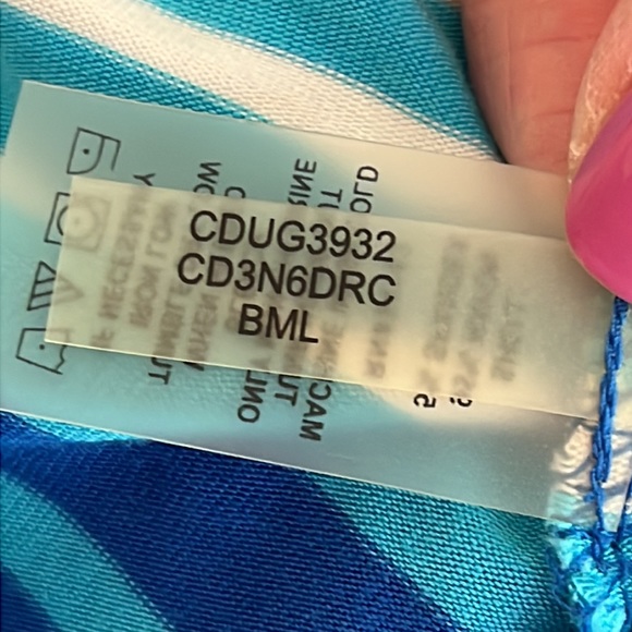 Calvin Klein Striped Blue/Turquoise/White T-Shirt Dress w/Belt, Size 8, Rayon - Picture 14 of 14